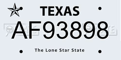 AF93898 Texas License Plate