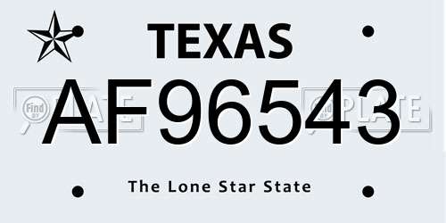 AF96543 Texas License Plate