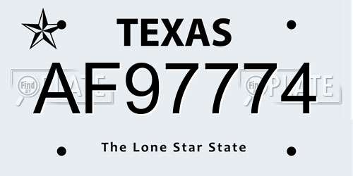 AF97774 Texas License Plate