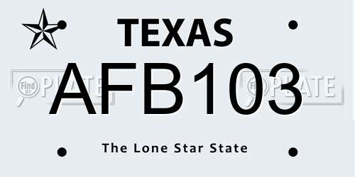 AFB103 Texas License Plate
