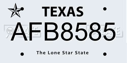 AFB8585 Texas License Plate