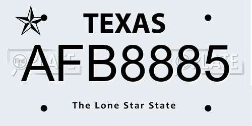 AFB8885 Texas License Plate