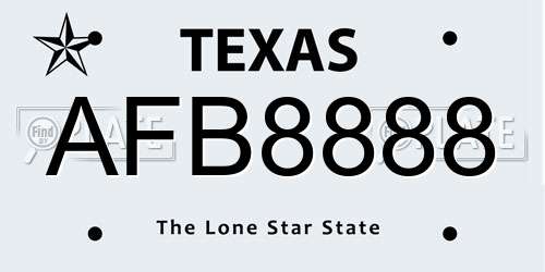 AFB8888 Texas License Plate