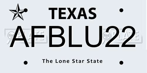 AFBLU22 Texas License Plate