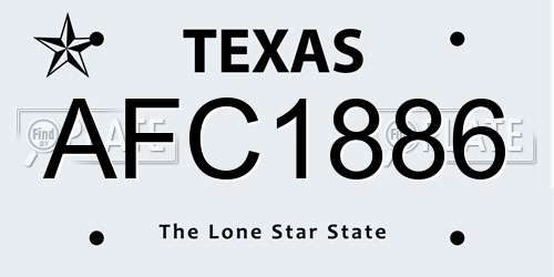 AFC1886 Texas License Plate