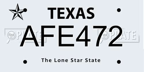 AFE472 Texas License Plate
