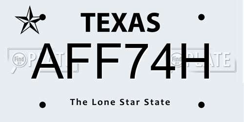 AFF74H Texas License Plate