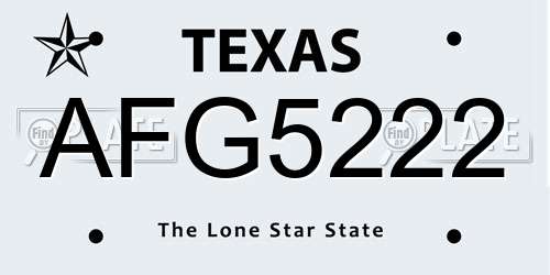 AFG5222 Texas License Plate