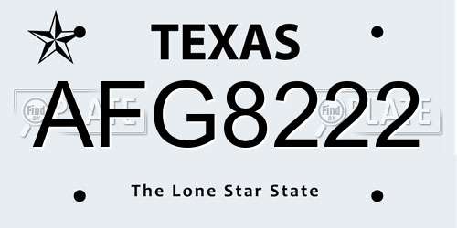 AFG8222 Texas License Plate