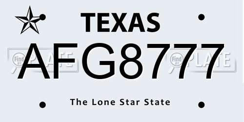 AFG8777 Texas License Plate