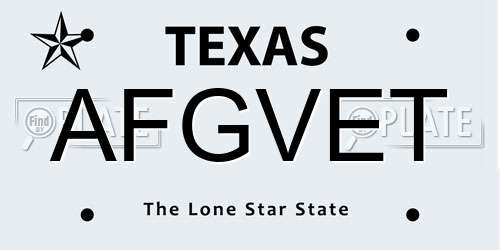 AFGVET Texas License Plate