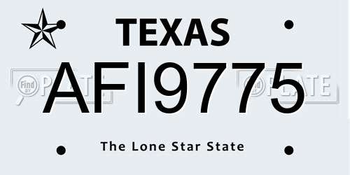 AFI9775 Texas License Plate