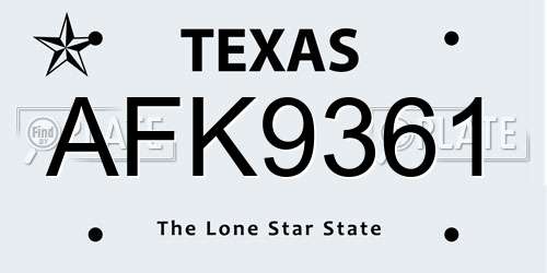 AFK9361 Texas License Plate