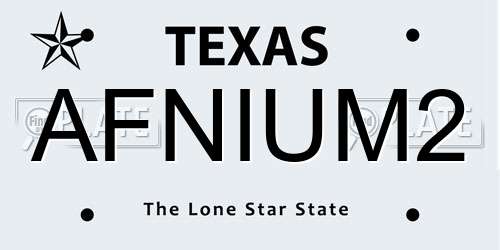 AFNIUM2 Texas License Plate