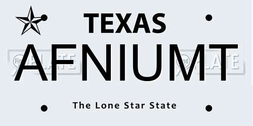 AFNIUMT Texas License Plate