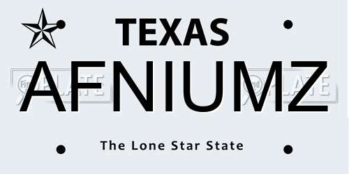 AFNIUMZ Texas License Plate