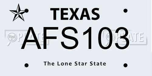 AFS103 Texas License Plate