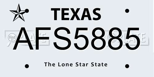 AFS5885 Texas License Plate