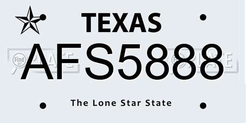 AFS5888 Texas License Plate