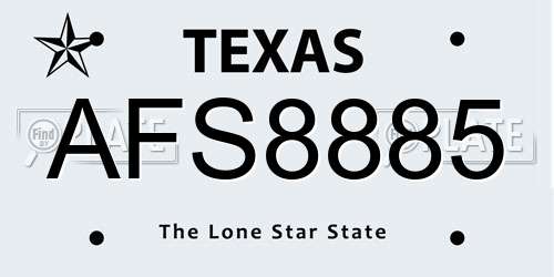 AFS8885 Texas License Plate