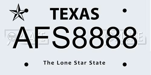 AFS8888 Texas License Plate