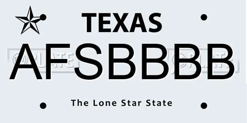 AFSBBBB Texas License Plate