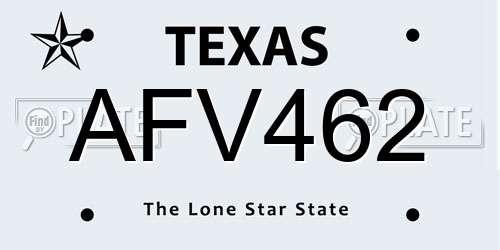 AFV462 Texas License Plate