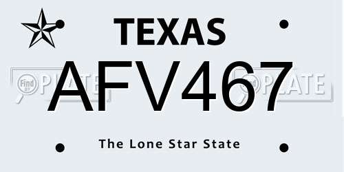 AFV467 Texas License Plate