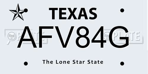 AFV84G Texas License Plate