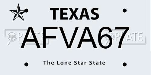 AFVA67 Texas License Plate