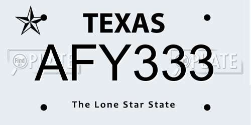 AFY333 Texas License Plate