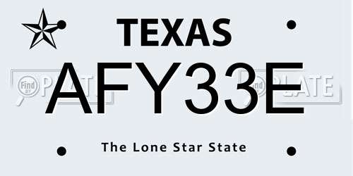AFY33E Texas License Plate