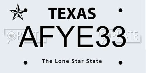 AFYE33 Texas License Plate