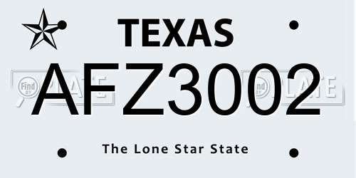 AFZ3002 Texas License Plate