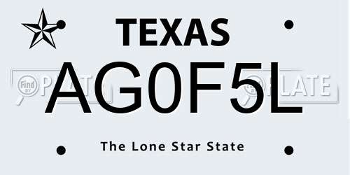 AG0F5L Texas License Plate