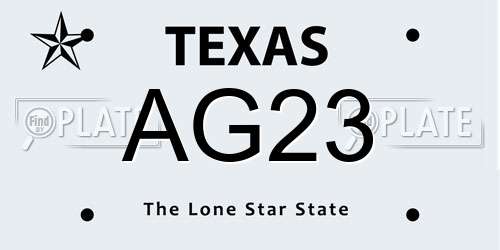 AG23 Texas License Plate