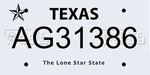 AG31386 Texas License Plate