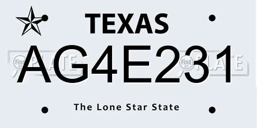 AG4E231 Texas License Plate