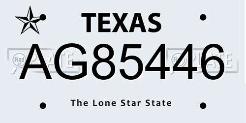 AG85446 Texas License Plate