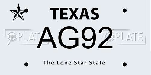 AG92 Texas License Plate