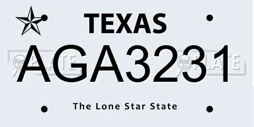 AGA3231 Texas License Plate