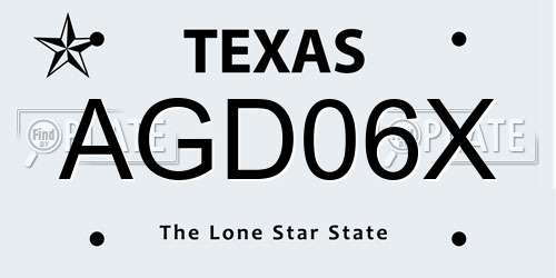 AGD06X Texas License Plate