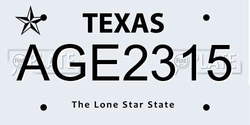 AGE2315 Texas License Plate