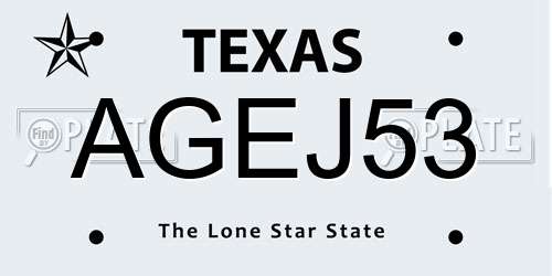 AGEJ53 Texas License Plate
