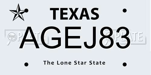 AGEJ83 Texas License Plate