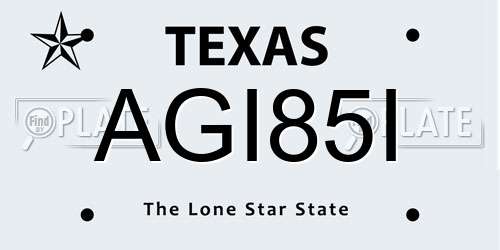 AGI85I Texas License Plate