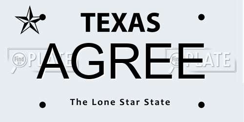 AGREE Texas License Plate