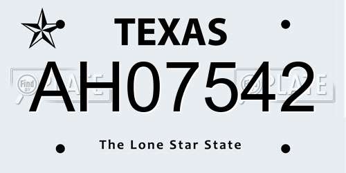 AH07542 Texas License Plate