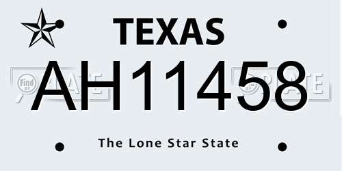 AH11458 Texas License Plate