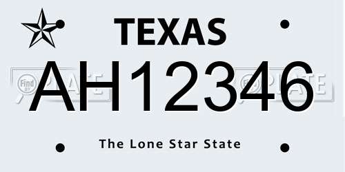 AH12346 Texas License Plate